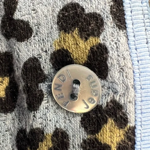 Fendi Leopard Print Cardigan with Light Blue Trim